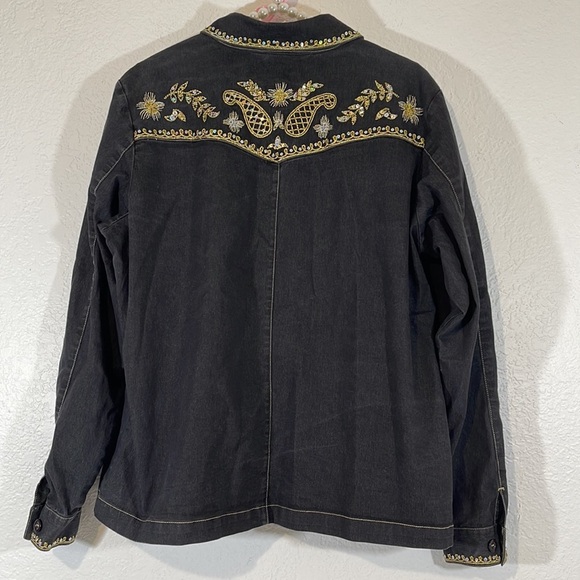 VICTOR COSTA OCCASION Embroidered Sequins Beads Zip-up Western Jacket Blouse L - Picture 3 of 5